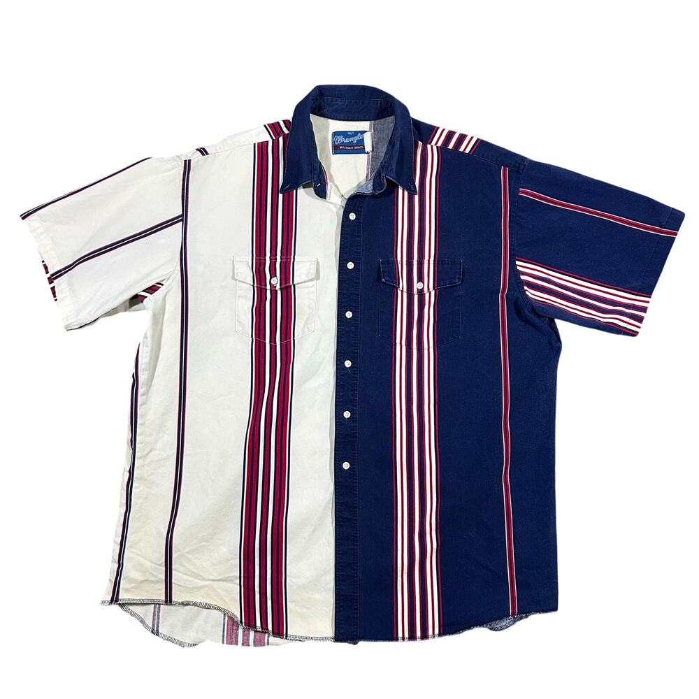 Vintage 90s Wrangler Western Shirt Men’s 2XLT Striped Short Sleeve Brushpopper